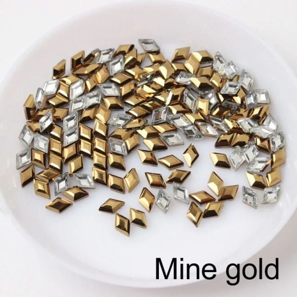Taş Eşkenar Dörtgen Mine Gold 3*5mm 2 Adet