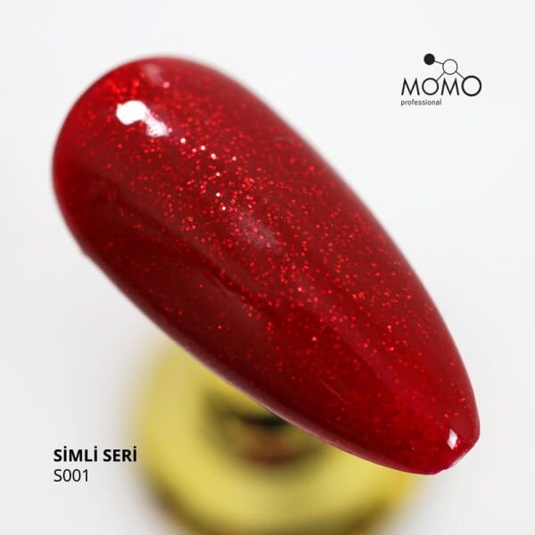 Momo Professional Simli Seri Kalıcı Oje S001 Simli Koyu Kırmızı (14ml)
