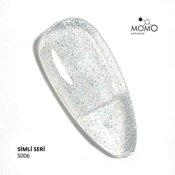 Momo Professional Simli Seri Kalıcı Oje S006 Renkli Simli Şeffaf (14ml)