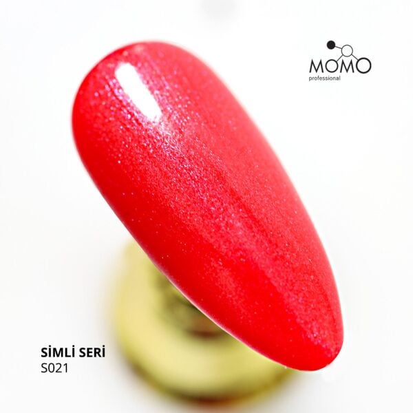 Momo Professional Simli Seri Kalıcı Oje S021 Hafif Işıltılı Açık Kırmızı (14ml)