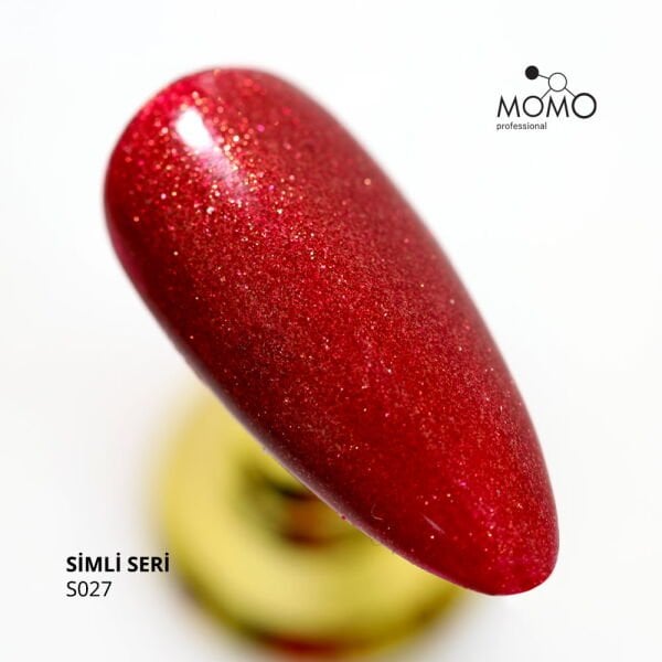 Momo Professional Simli Seri Kalıcı Oje S027 Yoğun Işıltılı Bordo Kırmızı (14ml)