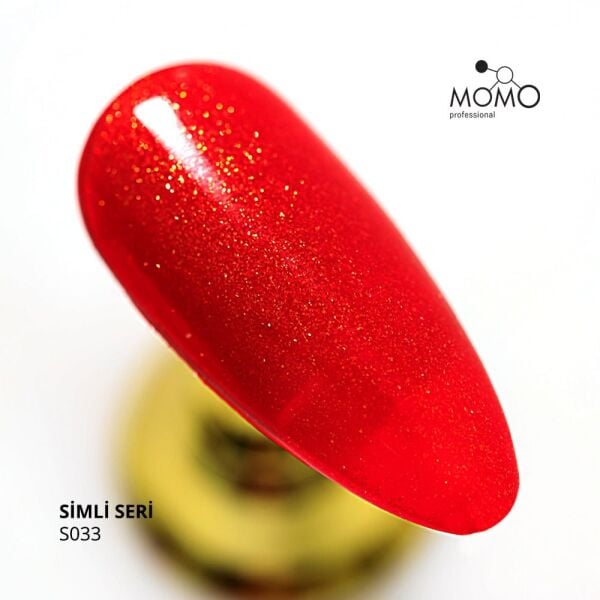 Momo Professional Simli Seri Kalıcı Oje S033 Altın Simli Alev Kırmızı (14ml)