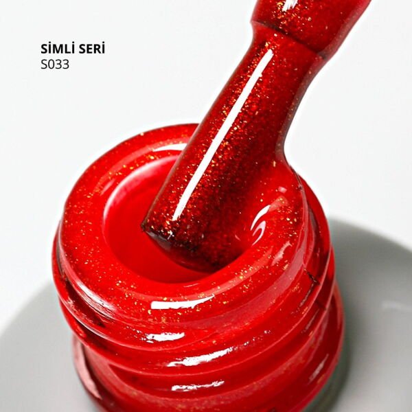 Momo Professional Simli Seri Kalıcı Oje S033 Altın Simli Alev Kırmızı (14ml)