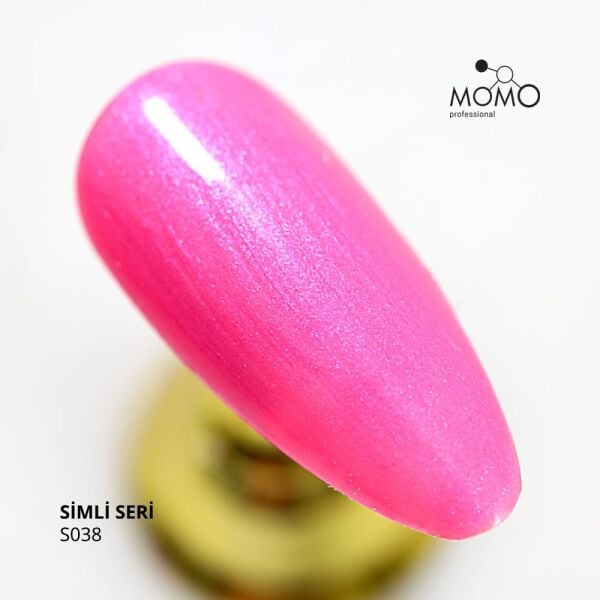 Momo Professional Simli Seri Kalıcı Oje S038 Mavi Sedefli Şeker Pembe (14ml)