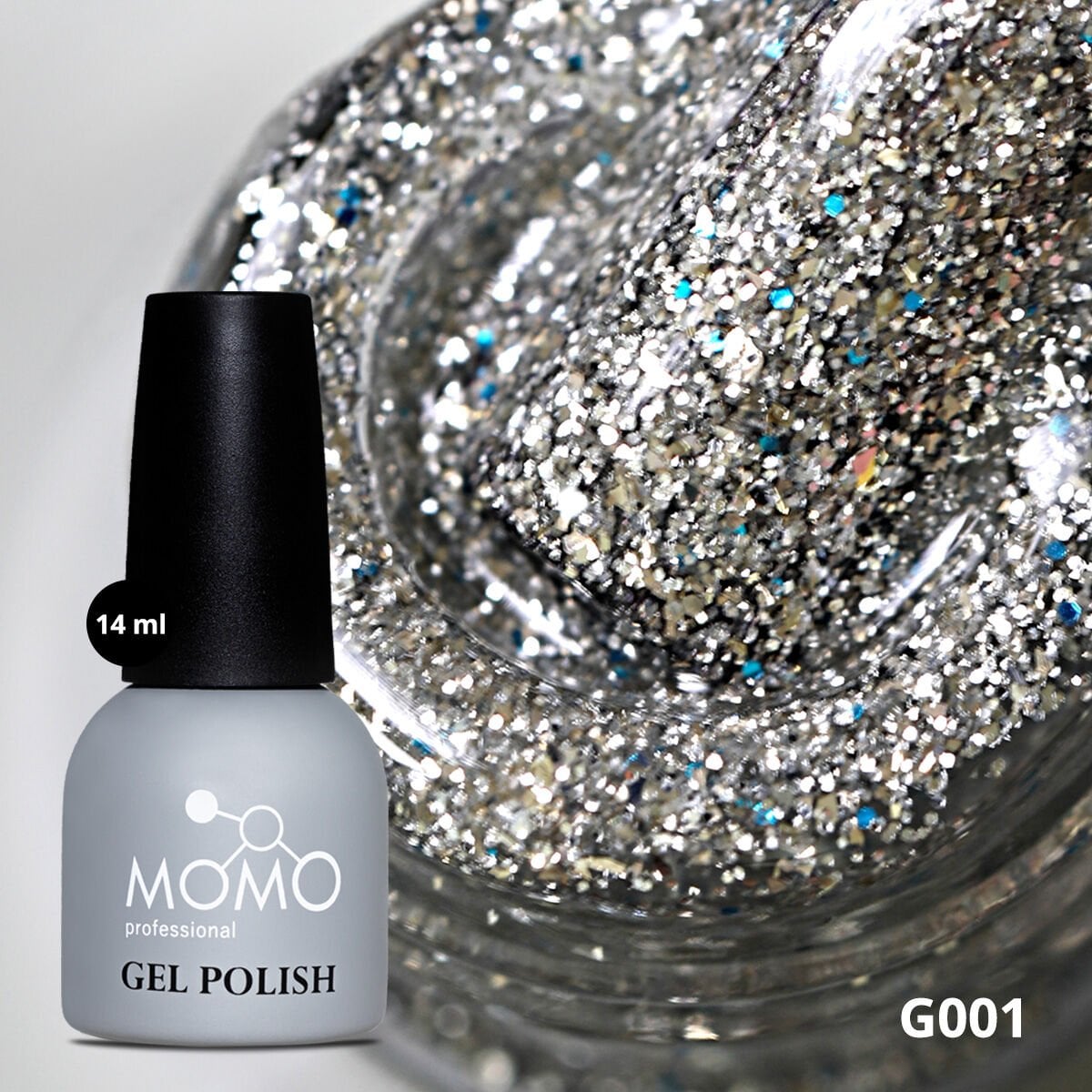 Momo Professional Glitter Seri Kalıcı Oje G001 Yoğun Gümüş Simli (14ml)