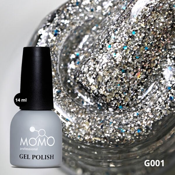 Momo Professional Glitter Seri Kalıcı Oje G001 Yoğun Gümüş Simli (14ml)