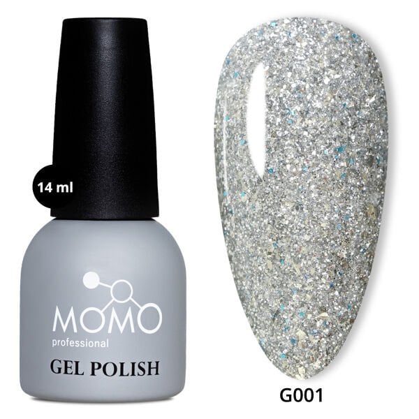 Momo Professional Glitter Seri Kalıcı Oje G001 Yoğun Gümüş Simli (14ml)