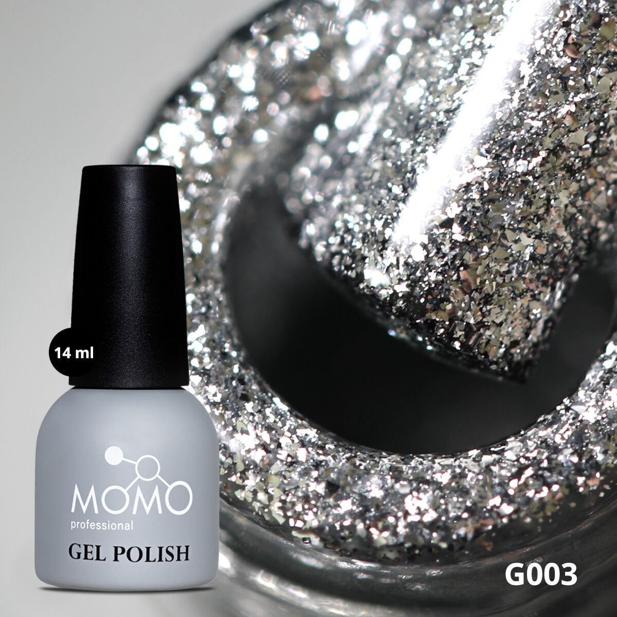Momo Professional Glitter Seri Kalıcı Oje G003 Yoğun Gümüş Parıltılı (14ml)