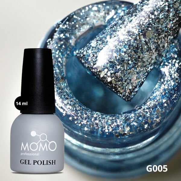 Momo Professional Glitter Seri Kalıcı Oje G005 Yoğun Gümüş Parıltılı Turkuaz (14ml)