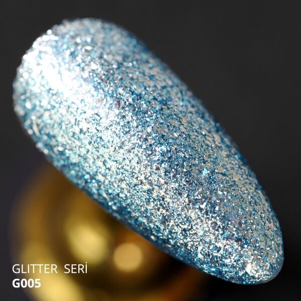 Momo Professional Glitter Seri Kalıcı Oje G005 Yoğun Gümüş Parıltılı Turkuaz (14ml)