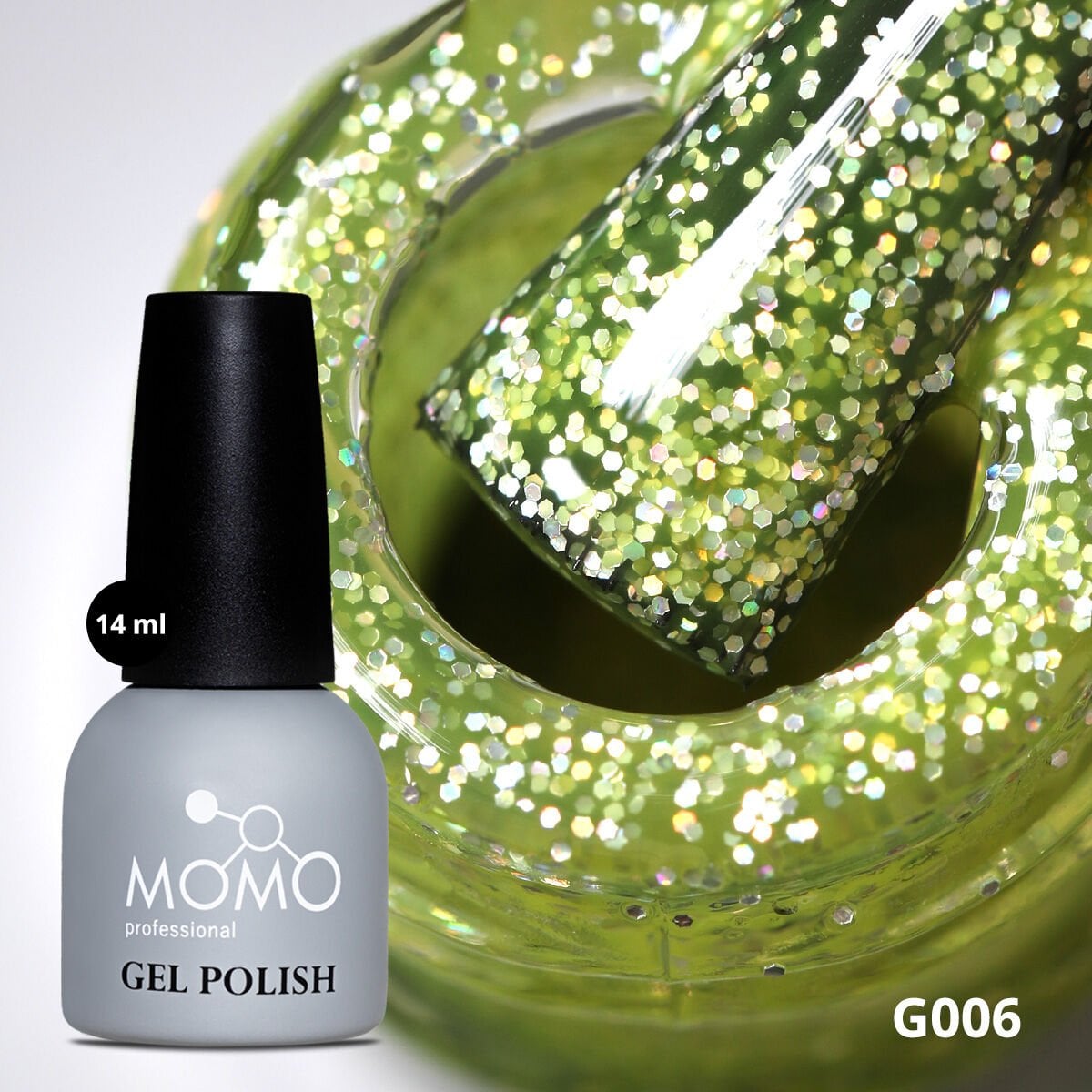 Momo Professional Glitter Seri Kalıcı Oje G006 Lime Yeşili Holografik Simli (14ml)