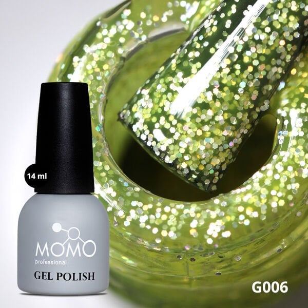 Momo Professional Glitter Seri Kalıcı Oje G006 Lime Yeşili Holografik Simli (14ml)
