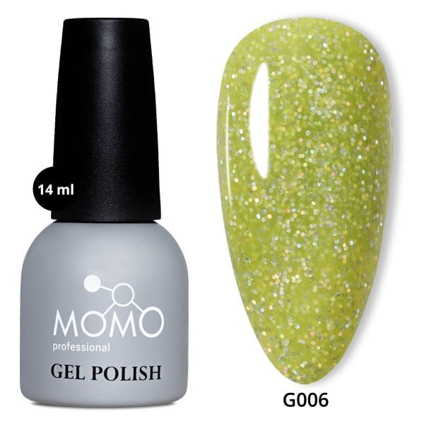 Momo Professional Glitter Seri Kalıcı Oje G006 Lime Yeşili Holografik Simli (14ml)