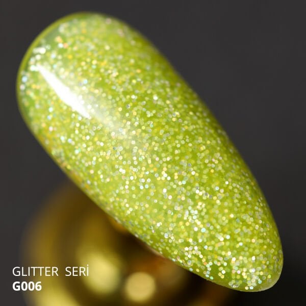 Momo Professional Glitter Seri Kalıcı Oje G006 Lime Yeşili Holografik Simli (14ml)