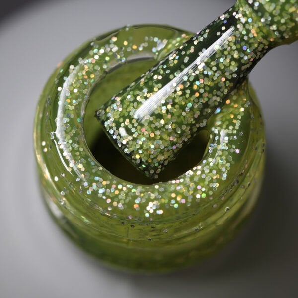 Momo Professional Glitter Seri Kalıcı Oje G006 Lime Yeşili Holografik Simli (14ml)