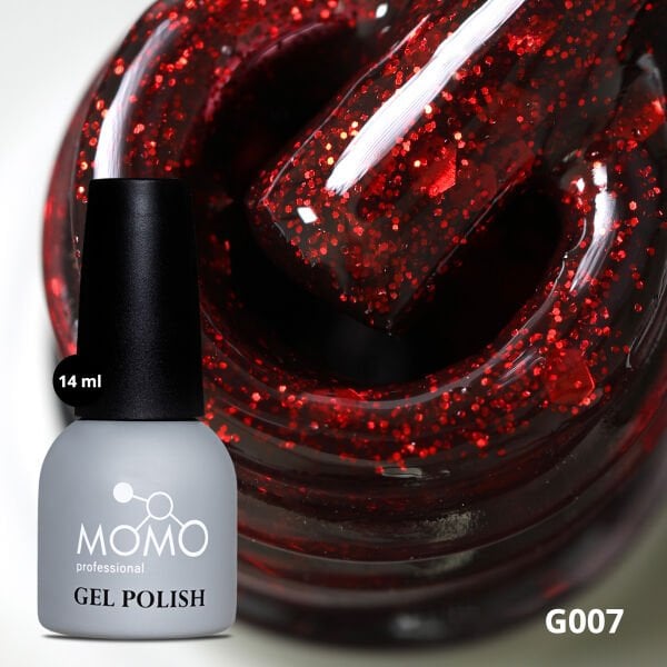Momo Professional Glitter Seri Kalıcı Oje G007 Kırmızı Parıltılı Şarap (14ml)