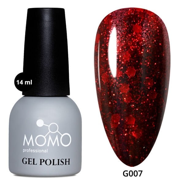 Momo Professional Glitter Seri Kalıcı Oje G007 Kırmızı Parıltılı Şarap (14ml)