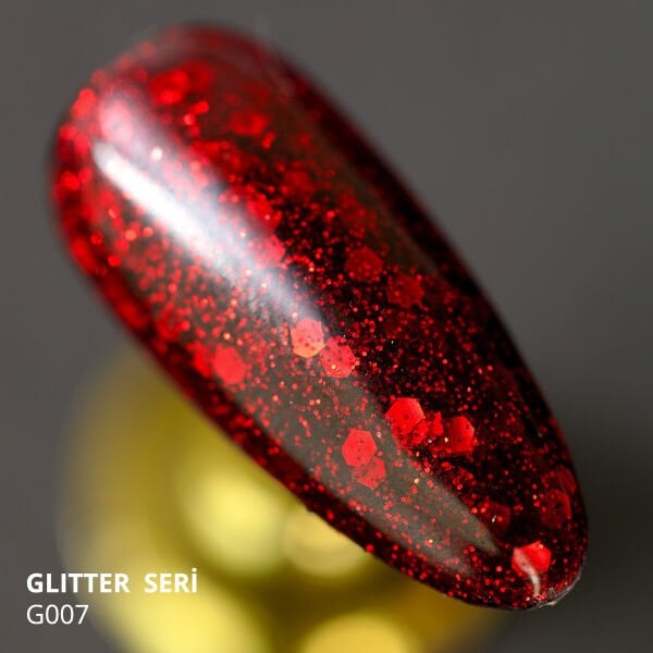 Momo Professional Glitter Seri Kalıcı Oje G007 Kırmızı Parıltılı Şarap (14ml)