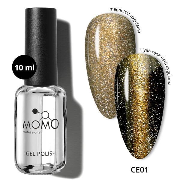 Momo Professional Crystal Cat Eye Kristal Kedi Gözü Kalıcı Oje CE01 Yarı Şeffaf, Altın (10ml)