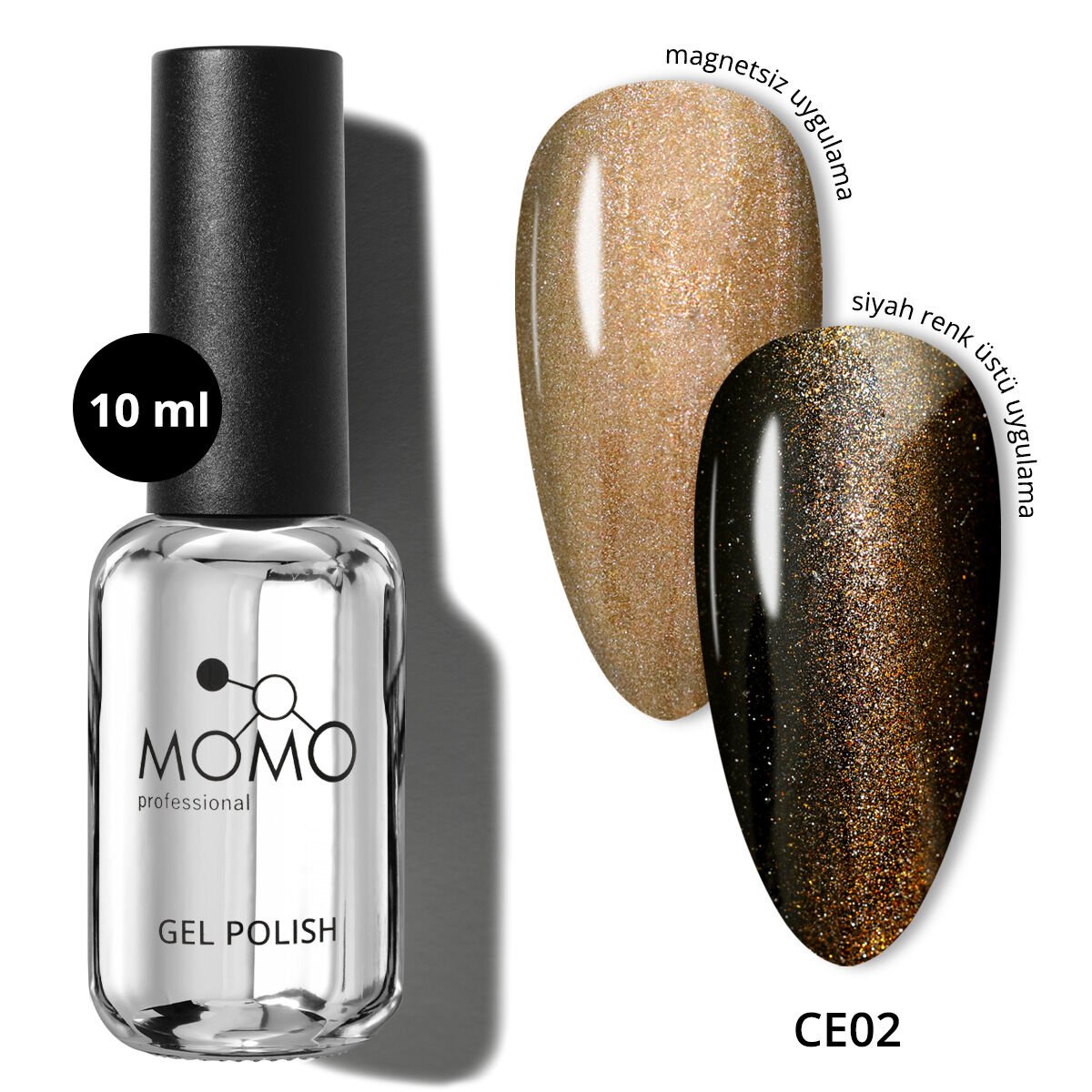 Momo Professional Crystal Cat Eye Kristal Kedi Gözü Kalıcı Oje CE02 Yarı Şeffaf, Antik Altın (10ml)