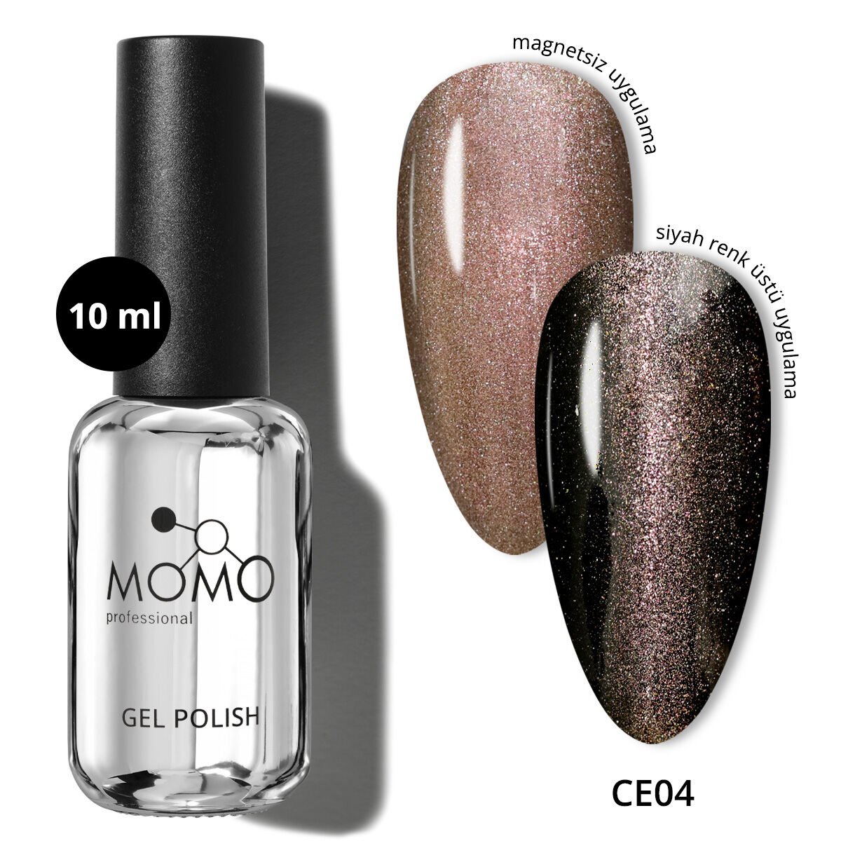 Momo Professional Crystal Cat Eye Kristal Kedi Gözü Kalıcı Oje CE04 Yarı Şeffaf, Bakır (10ml)