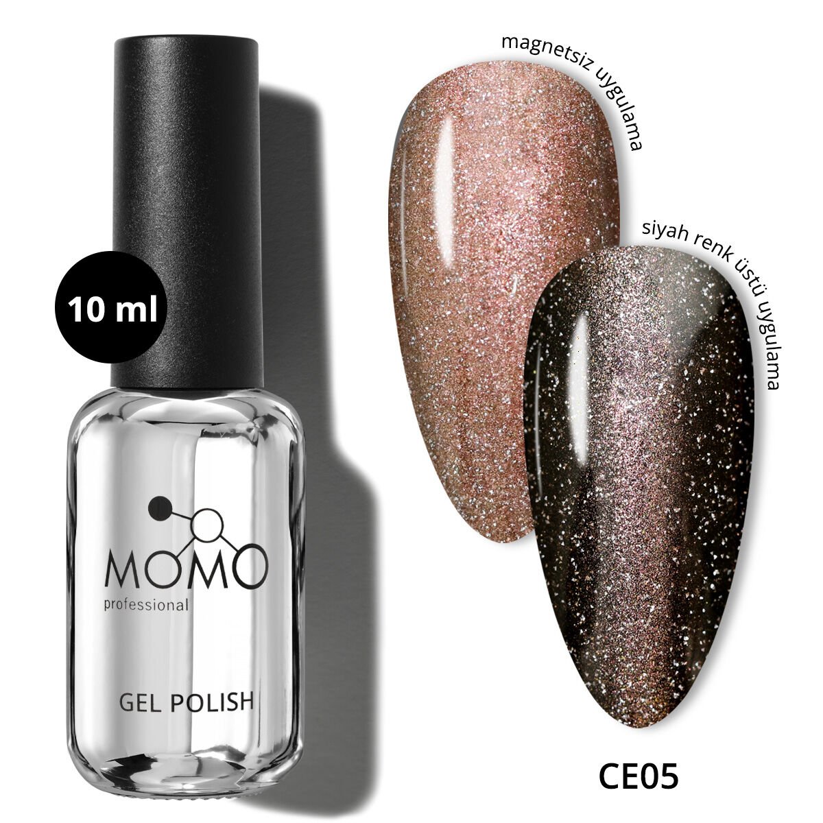 Momo Professional Crystal Cat Eye Kristal Kedi Gözü Kalıcı Oje CE05 Yarı Şeffaf, Kahverengi (10ml)