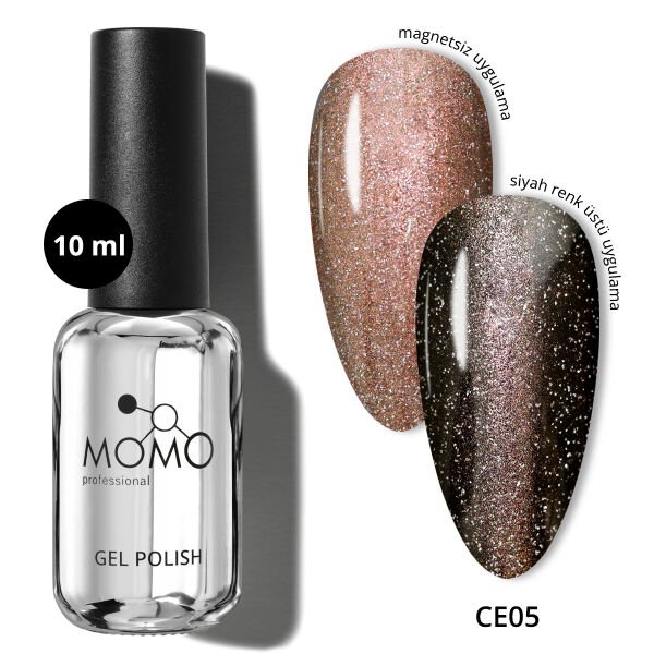 Momo Professional Crystal Cat Eye Kristal Kedi Gözü Kalıcı Oje CE05 Yarı Şeffaf, Kahverengi (10ml)