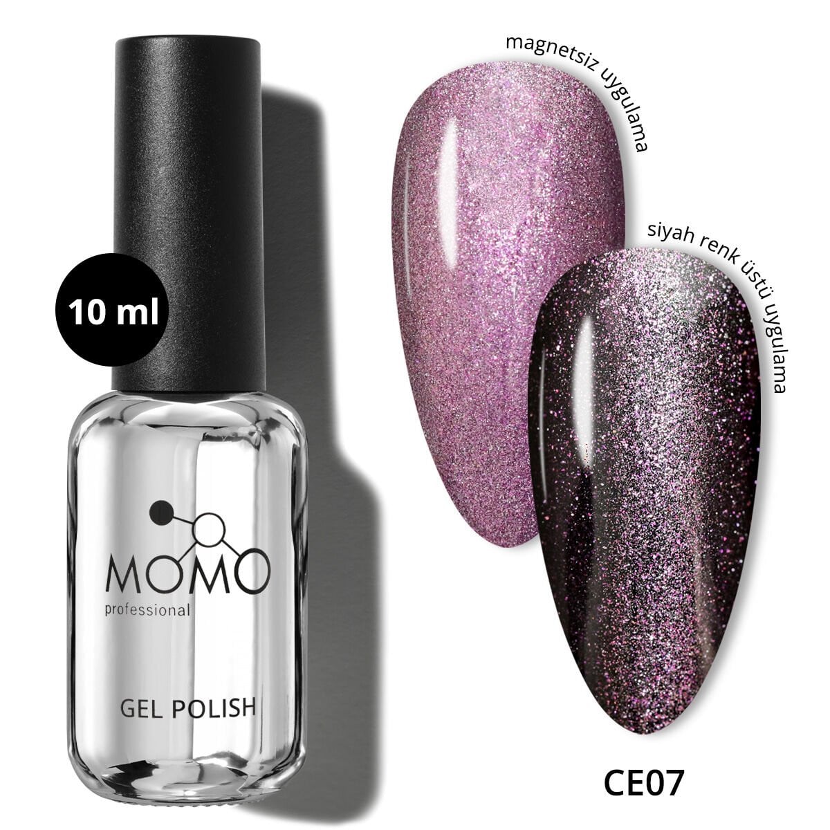 Momo Professional Crystal Cat Eye Kristal Kedi Gözü Kalıcı Oje CE07 Yarı Şeffaf, Mor (10ml)