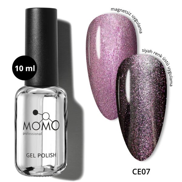 Momo Professional Crystal Cat Eye Kristal Kedi Gözü Kalıcı Oje CE07 Yarı Şeffaf, Mor (10ml)