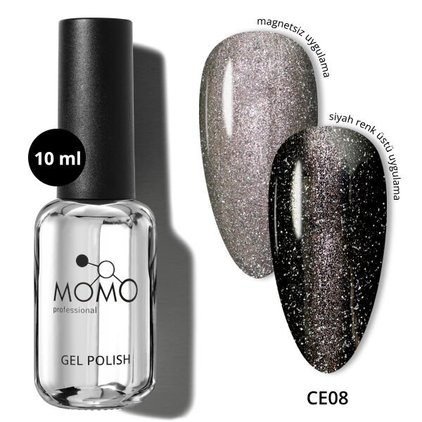 Momo Professional Crystal Cat Eye Kristal Kedi Gözü Kalıcı Oje CE08 Yarı Şeffaf, Gümüş (10ml)
