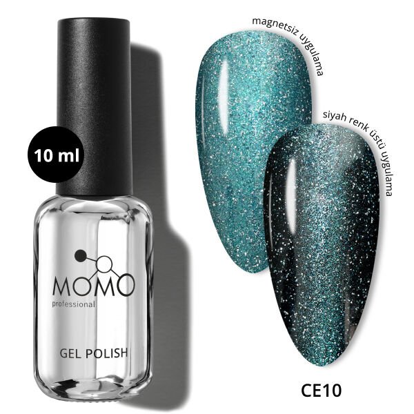 Momo Professional Crystal Cat Eye Kristal Kedi Gözü Kalıcı Oje CE10 Yarı Şeffaf, Koyu Turkuaz (10ml)