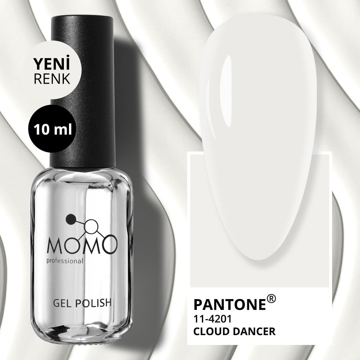 Momo Professional Kalıcı Oje Pantone Cloud Dancer 2026 Yılın Rengi, Bulut Beyazı, (10ml)