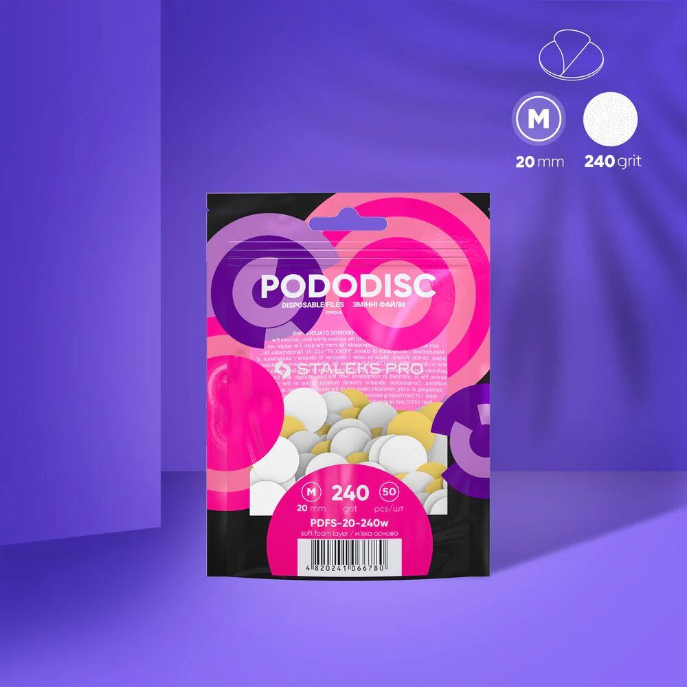 Staleks Pro Pododisc M Pedikür Disk İçin Yumuşak Tabanlı Yedek Beyaz Törpüler, 240 Grit (50 Adet)