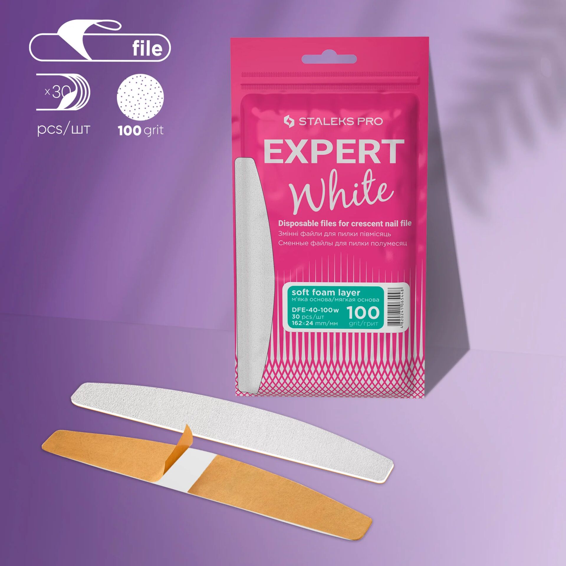 Staleks Expert 40 Yarım Ay Törpü İçin Yumuşak Tabanlı Yapışkan Yedek Törpüler, 100 grit (30 adet)