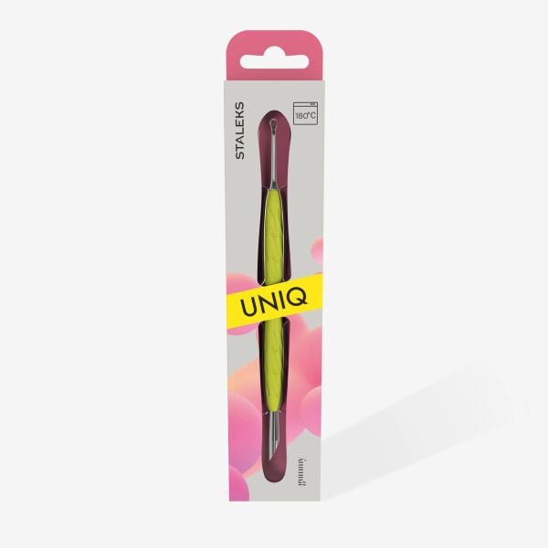 Staleks UNIQ 11 Type 2 Gummy Sarı Silikon Saplı Tırnak İtici (Eğik Uç Ve Halka)