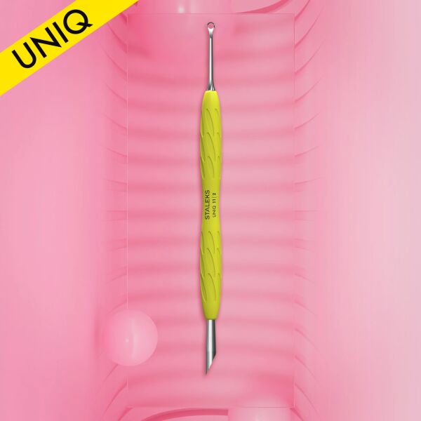 Staleks UNIQ 11 Type 2 Gummy Sarı Silikon Saplı Tırnak İtici (Eğik Uç Ve Halka)