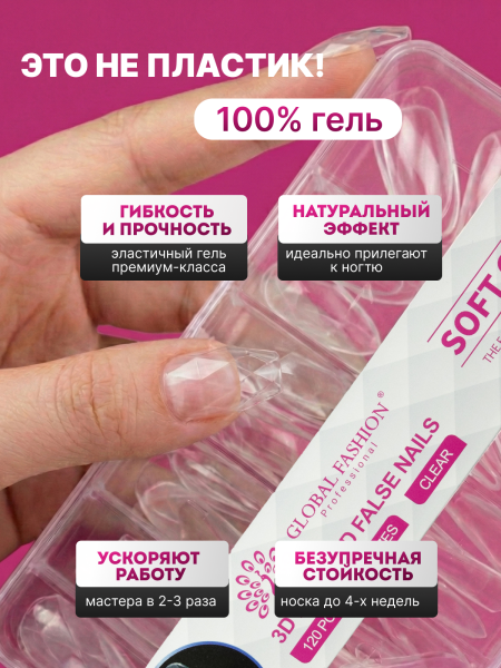 Global Fashion 3D Diamonds Jel Tips Konik Kare №05 (120 Adet)