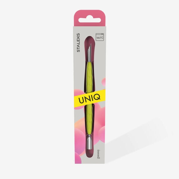 Staleks UNIQ 10 Type 2 Gummy Sarı Silikon Saplı Tırnak İtici (Dar Yuvarlak Uç ve Eğik Uç)