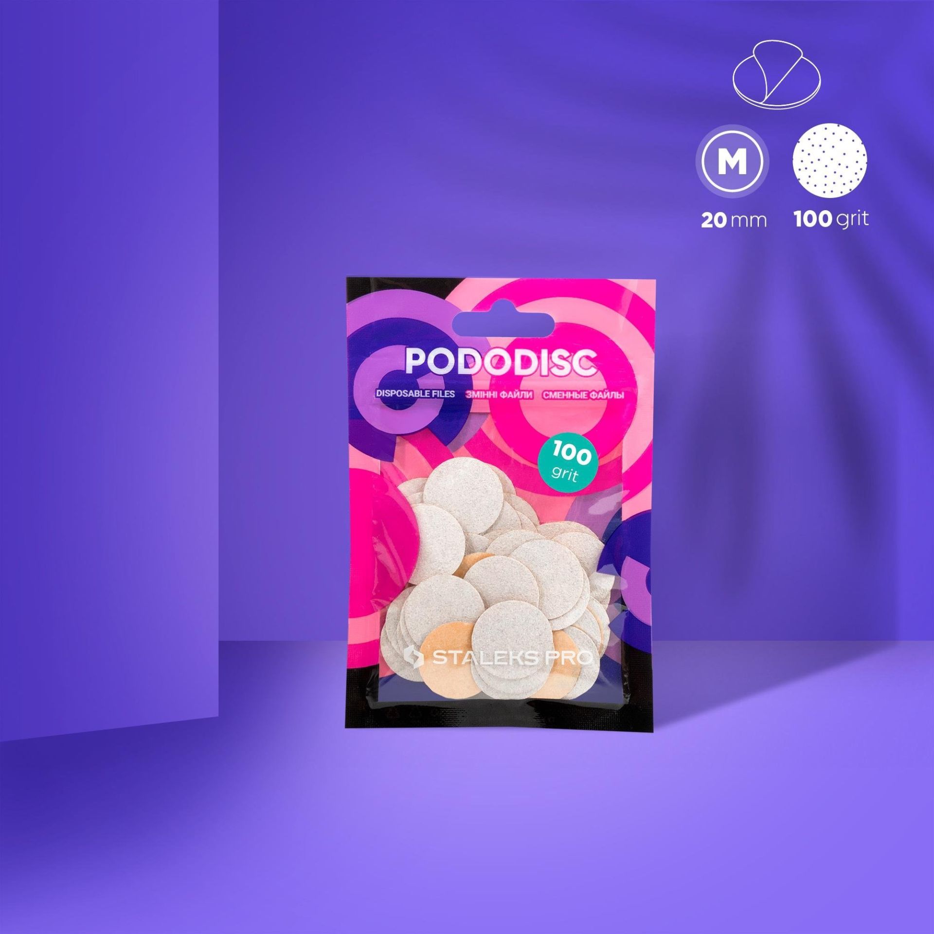 Staleks Pro Pododisc M Pedikür Disk İçin Yedek Beyaz Törpüler, 100 Grit (50 Adet)