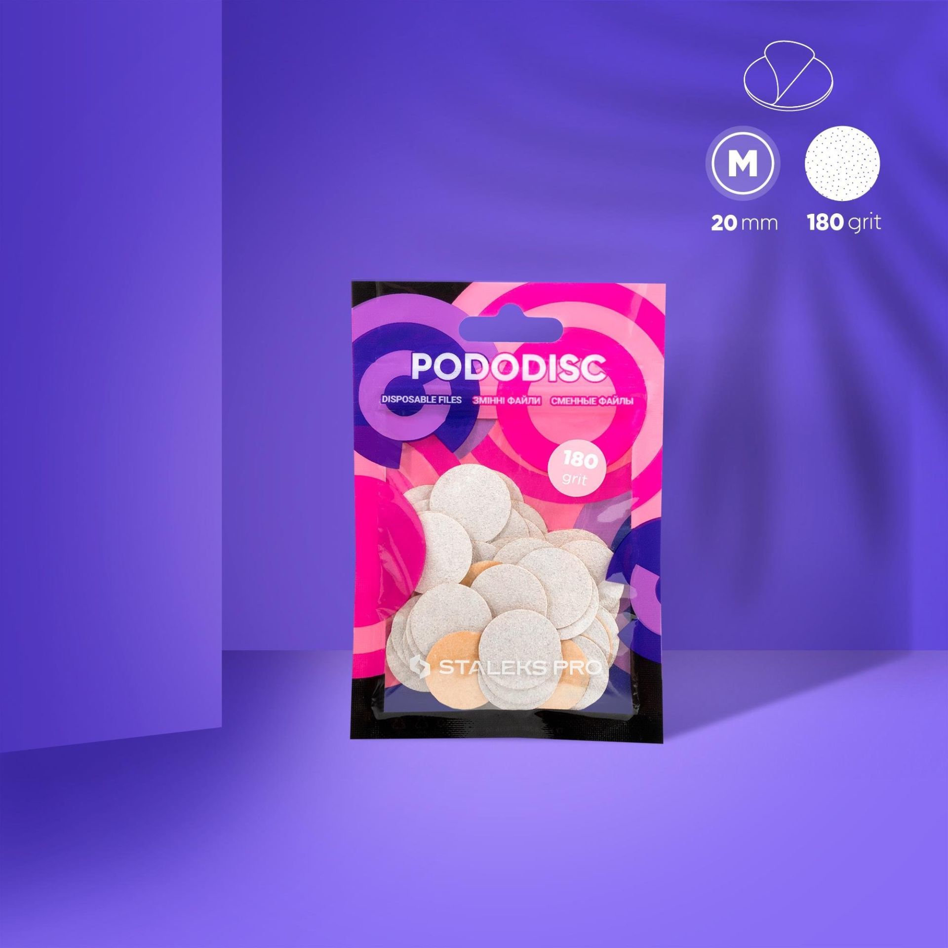 Staleks Pro Pododisc M Pedikür Disk İçin Yedek Beyaz Törpüler, 180 Grit (50 Adet)