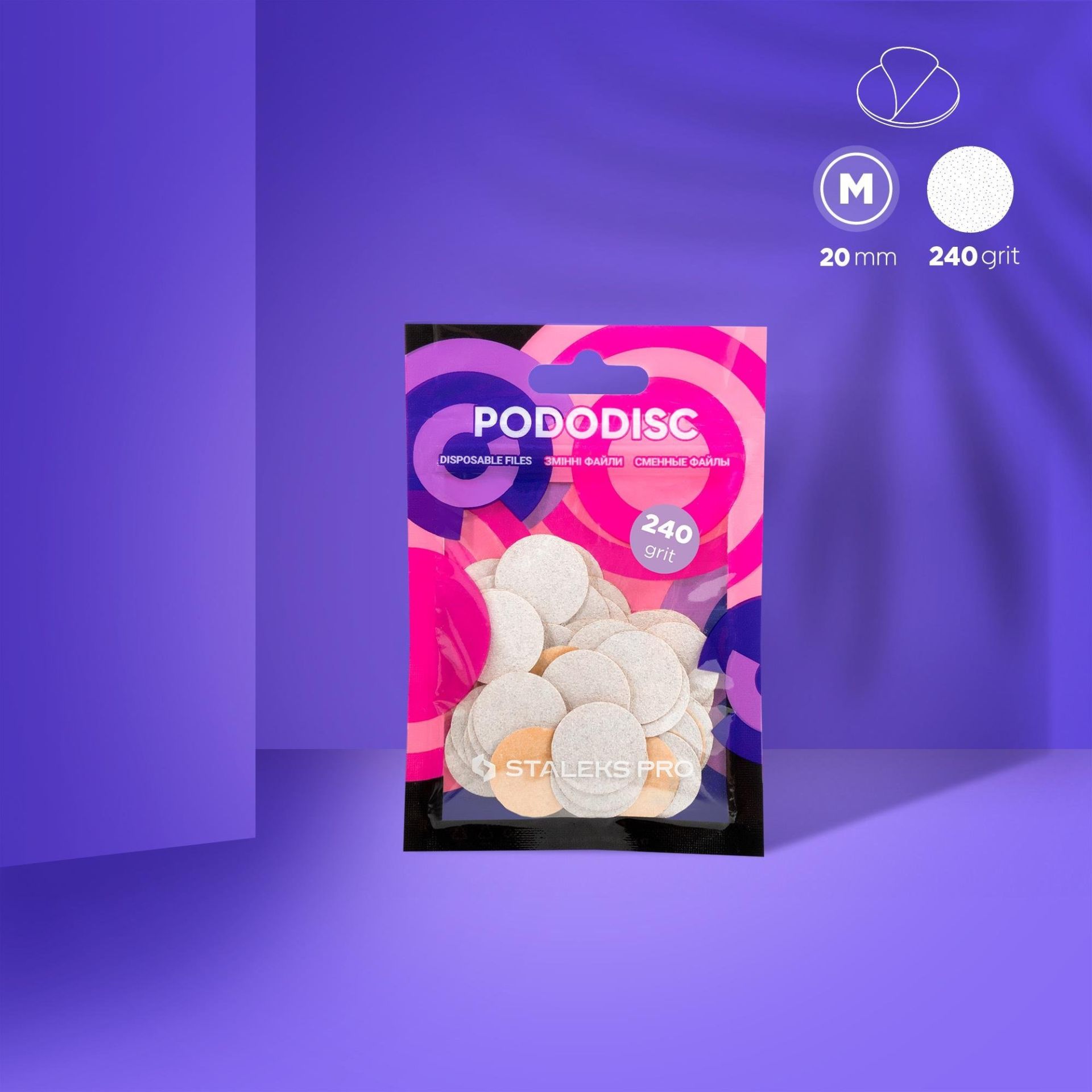 Staleks Pro Pododisc M Pedikür Disk İçin Yedek Beyaz Törpüler, 240 Grit (50 Adet)