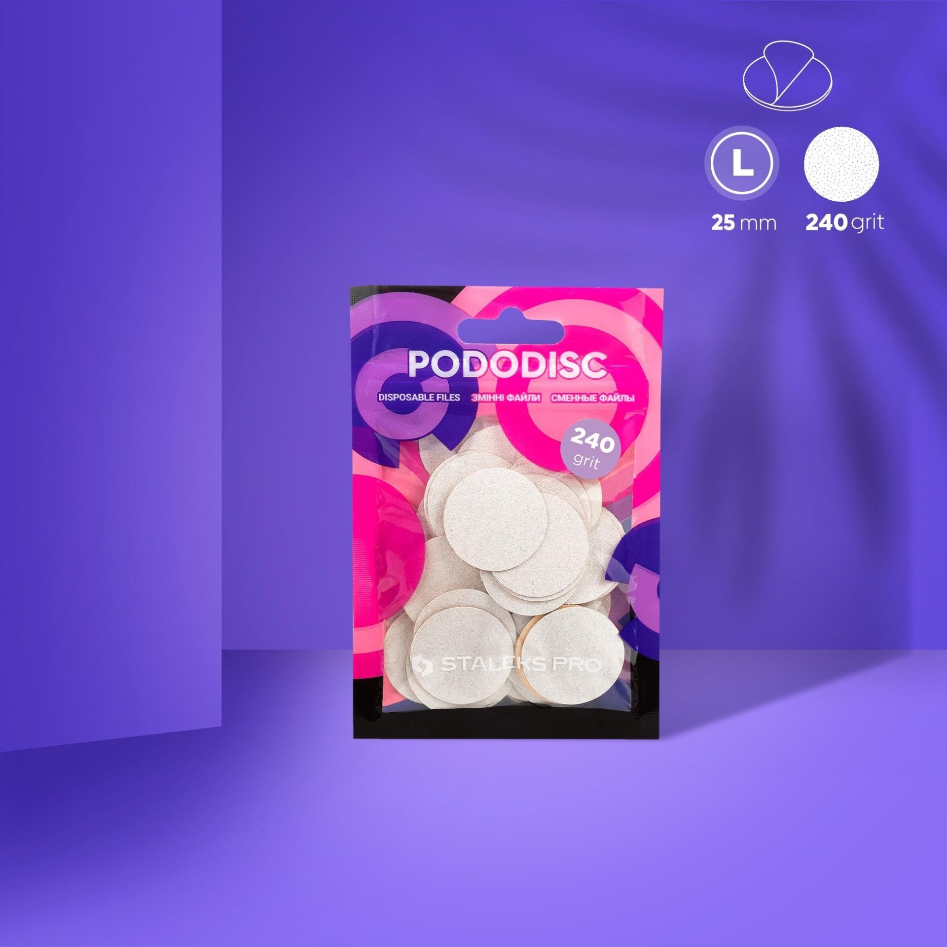 Staleks Pro Pododisc L Pedikür Disk İçin Yedek Beyaz Törpüler, 240 Grit (50 Adet)
