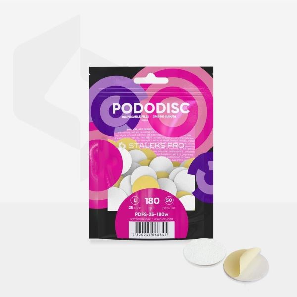 Staleks Pro Pododisc L Pedikür Disk İçin Yumuşak Tabanlı Yedek Beyaz Törpüler, 180 Grit (50 Adet)
