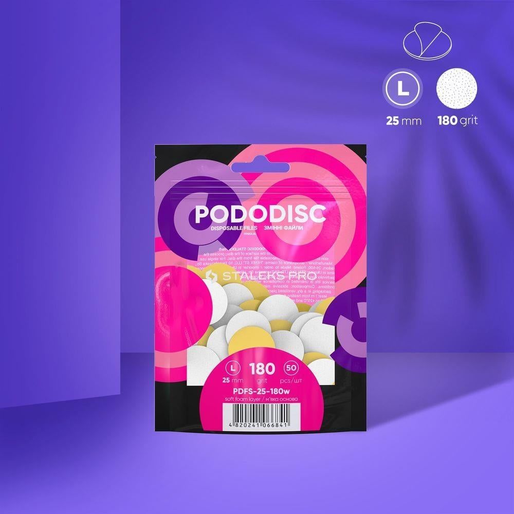 Staleks Pro Pododisc L Pedikür Disk İçin Yumuşak Tabanlı Yedek Beyaz Törpüler, 180 Grit (50 Adet)