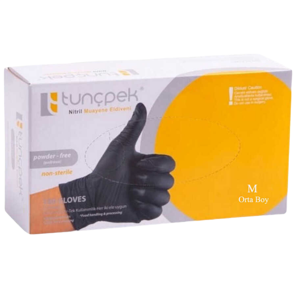 Tunçpek Nitril Pudrasız Kuaför Ve Muayene Eldiveni- Siyah - 100 Adet - M