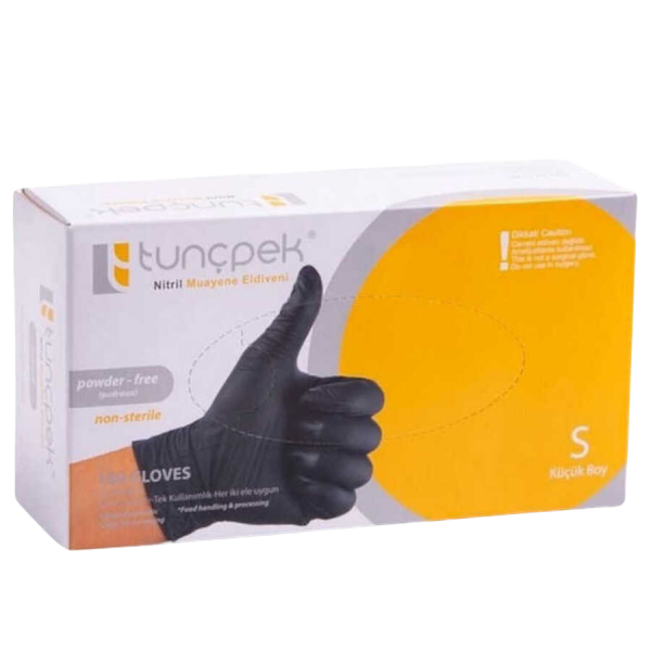 Tunçpek Nitril Pudrasız Kuaför Ve Muayene Eldiveni- Siyah - 100 Adet - S