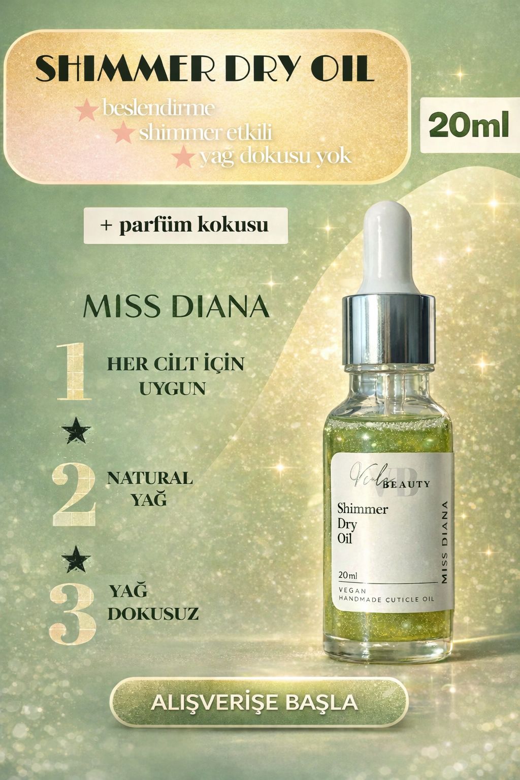 Viola Beauty Kuru Yağ #Miss Diana 20ML-Shimmer Dry Oil