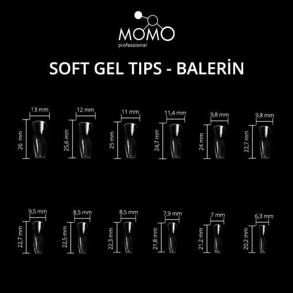 Momo Professional Tırnak Soft Gel Tips, Yeni Nesil Jel Tips, 500 Ad. (Balerin)