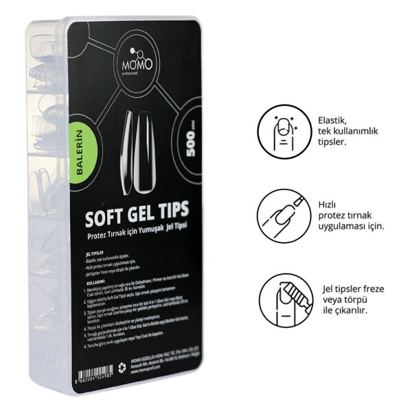 Momo Professional Tırnak Soft Gel Tips, Yeni Nesil Jel Tips, 500 Ad. (Balerin)