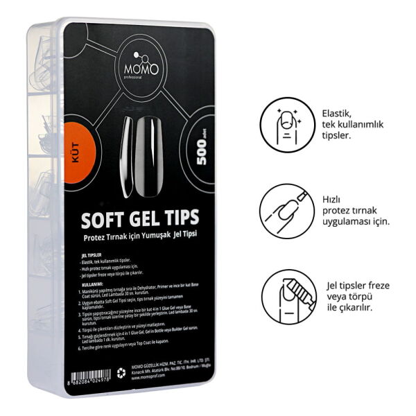 Momo Professional Tırnak Soft Gel Tips, Yeni Nesil Jel Tips, 500 Ad. (Küt)